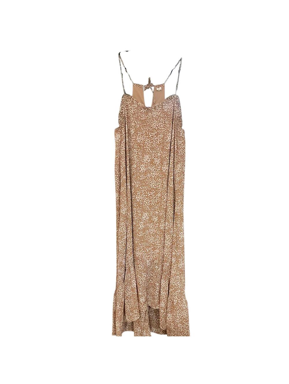 Flawless Brown Floral Maxi Dress Ruffle Trim Cottagecore Boho Sleeveless Dress M